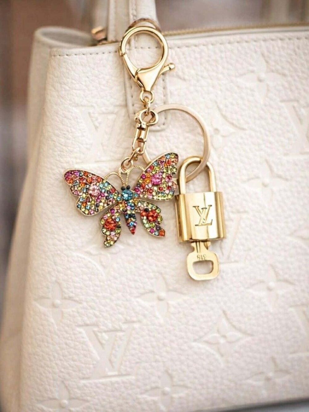 LV Gold Padlock 🔑 Authentic Louis Vuitton Charm + Unbranded Butterfly Keychain